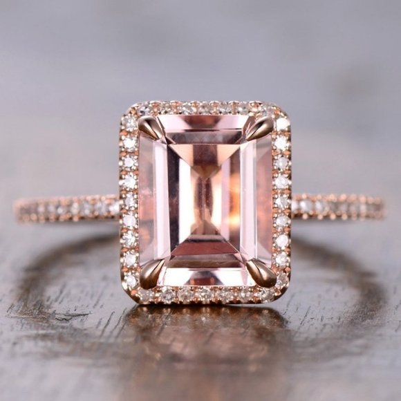 *NEW 18K Rose Gold Morganite Halo Diamond Ring - Picture 1 of 4